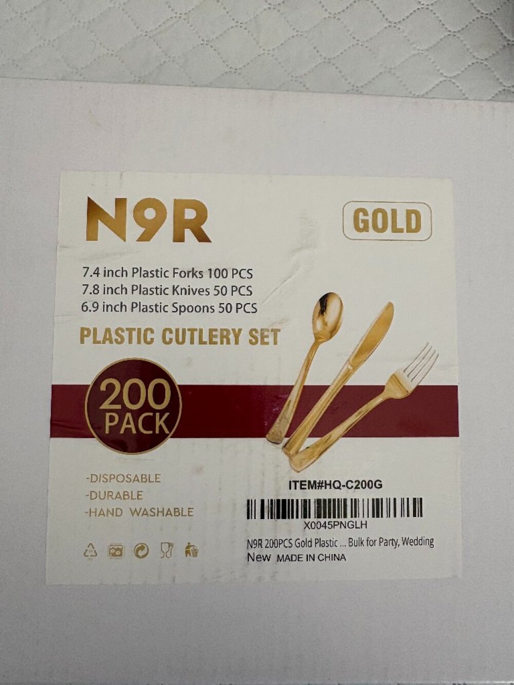 200 Pack Gold Plastic Forks, Spoons and Knifes